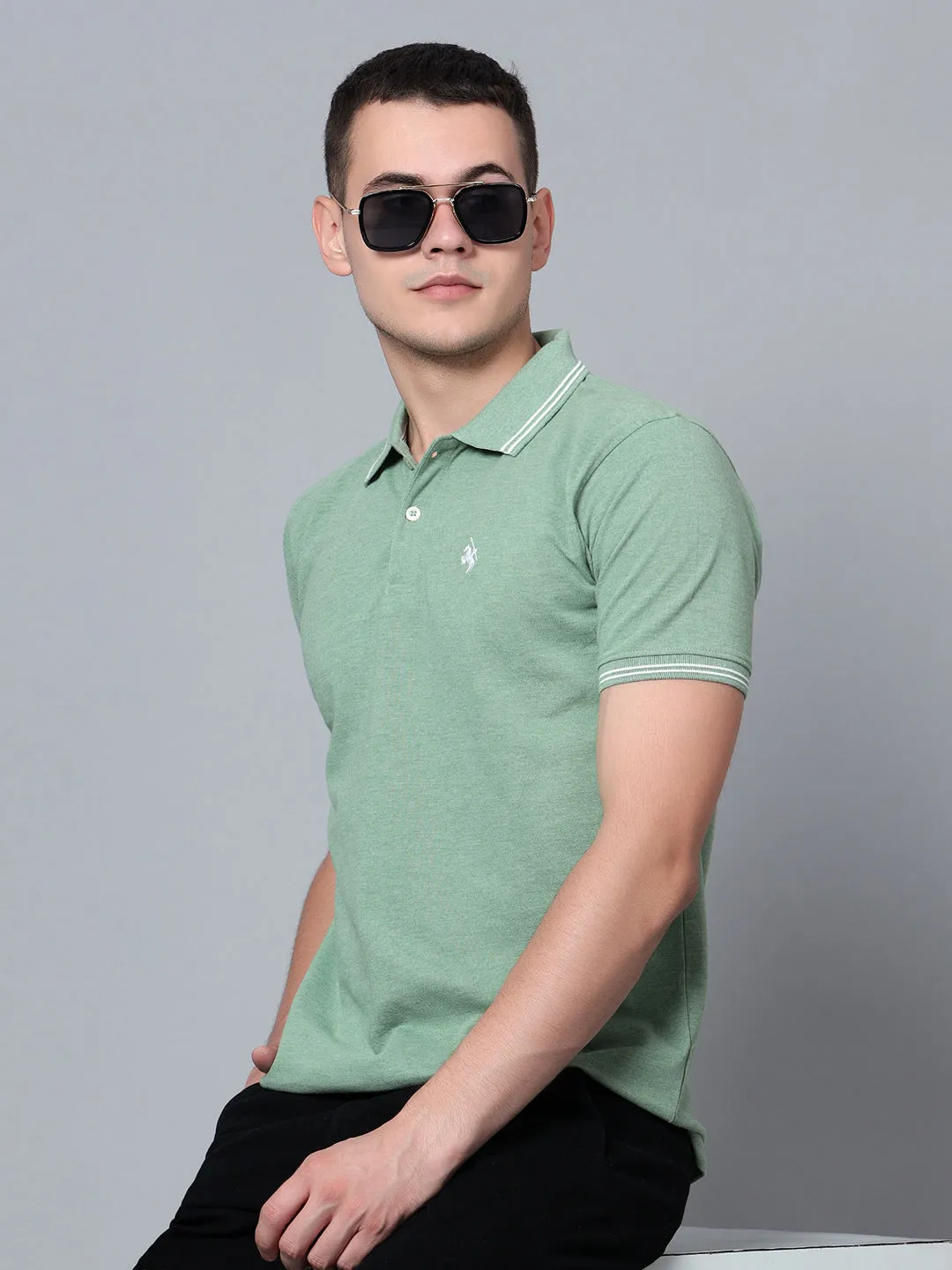 Men Green Mélange T-Shirt