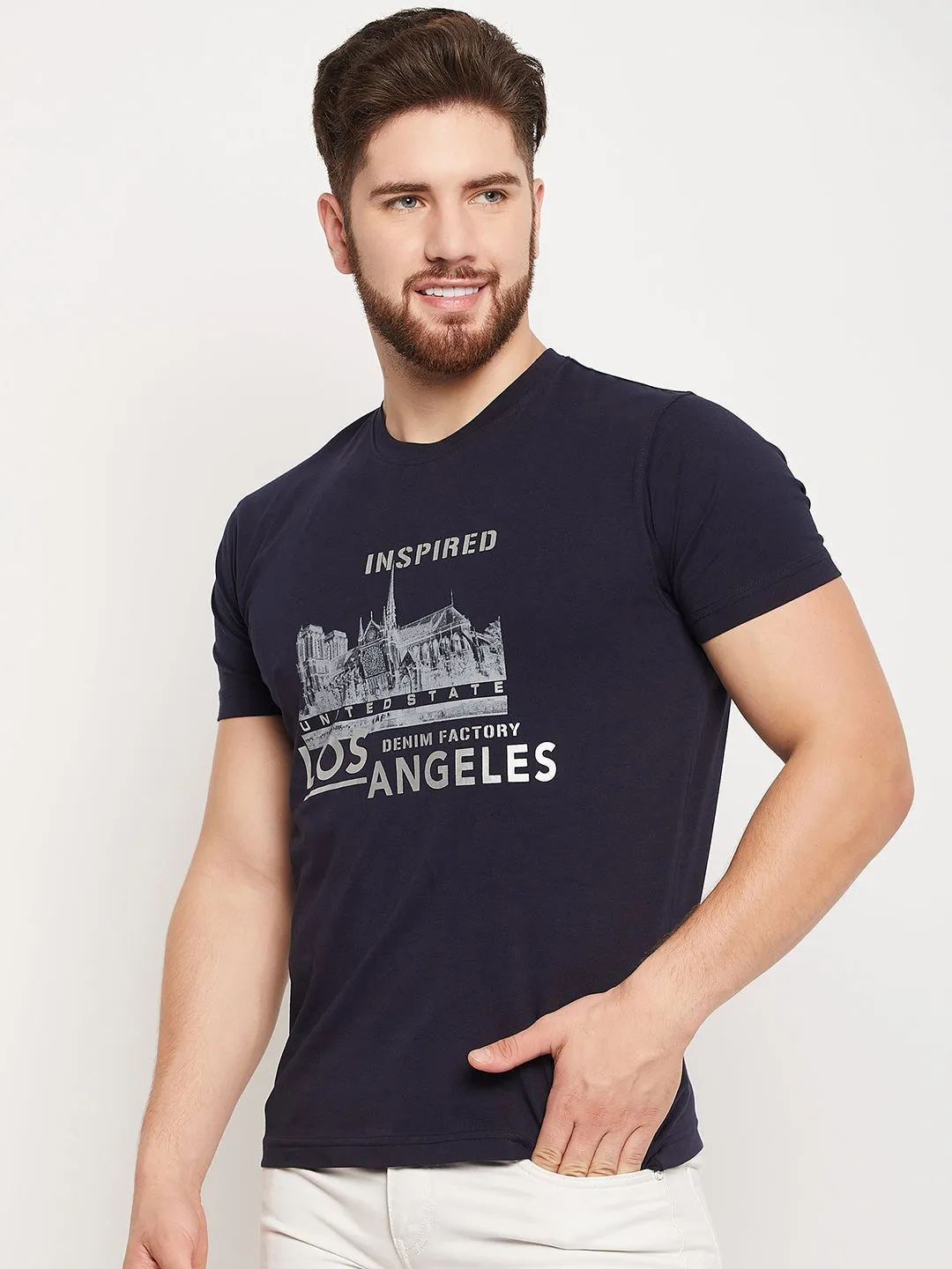 Men Navy Round NeckT-Shirt