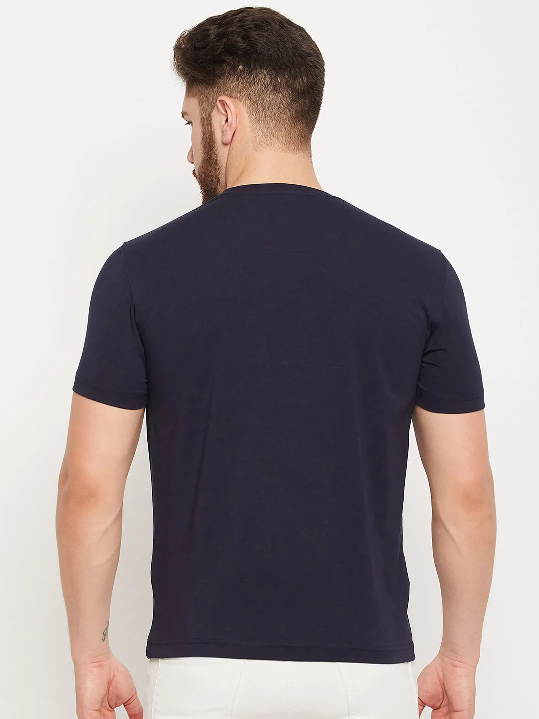 Men Navy Round NeckT-Shirt