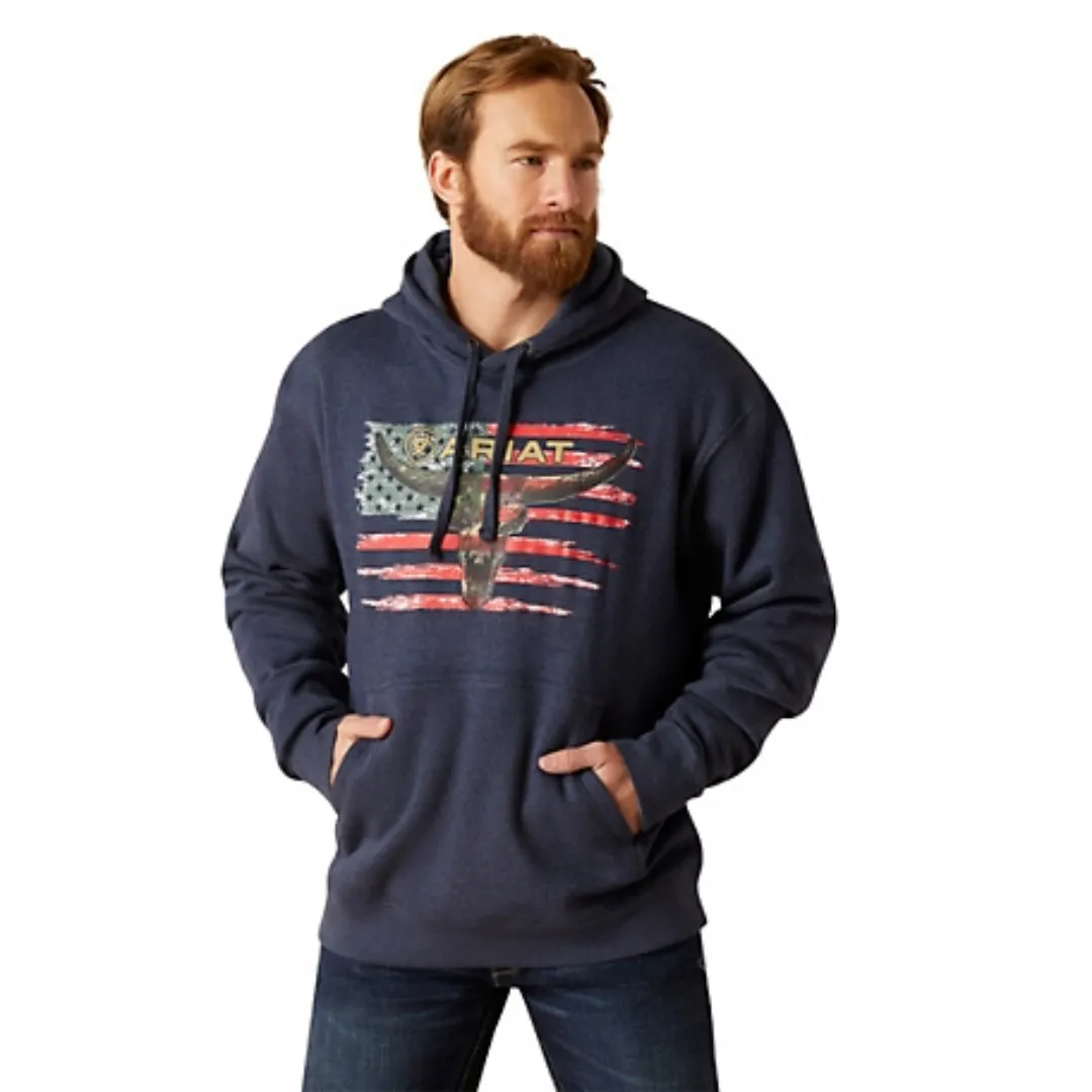 Men's Navy Heather American Steer Hoodie By Ariat 10046623