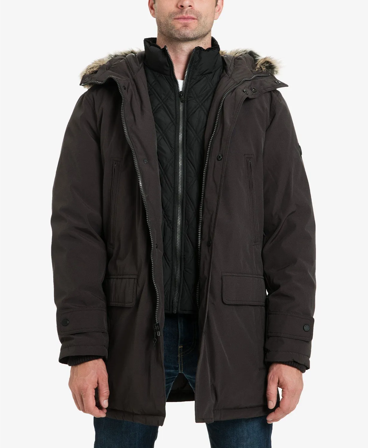 Michael Kors Men's Heavyweight Hooded Snorkel Parka Coat with Bib