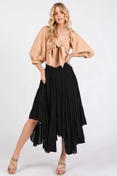 Mittoshop Handkerchief Hem Elastic Waist Pocket Midi Skirt