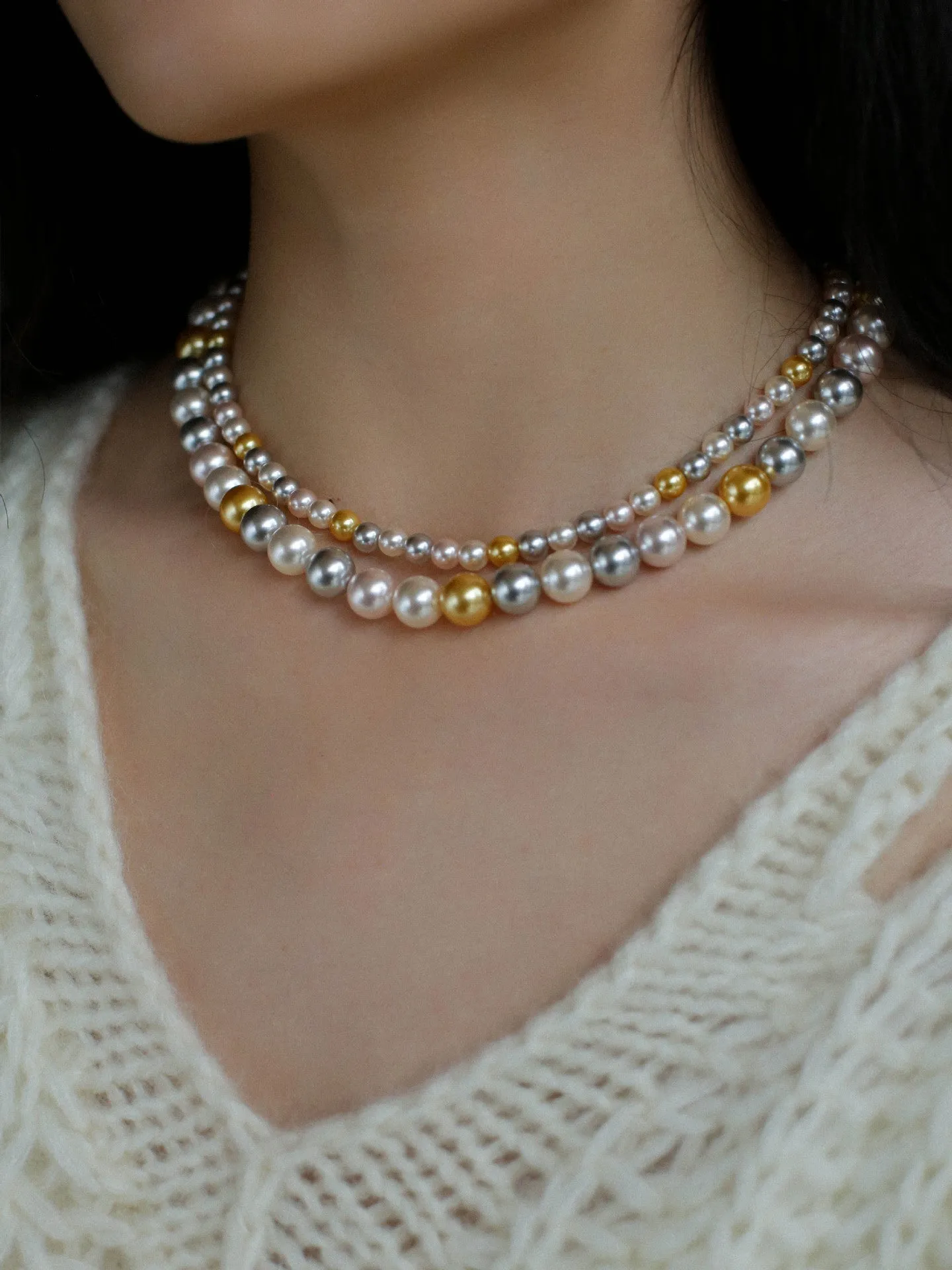 Mixed Color Round Artificial Pearl Necklaces-10mmPearls