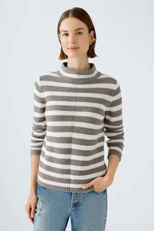 Oui Striped Cotton Mock Neck Sweater