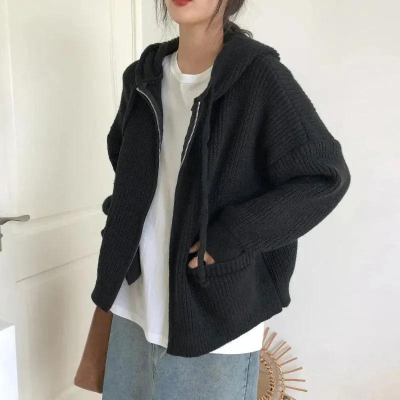 Oversized Knitted Hooded Cardigan