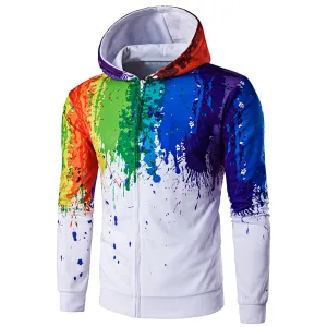 Paint Splatter Printed Zip-Up Hoodie 2625