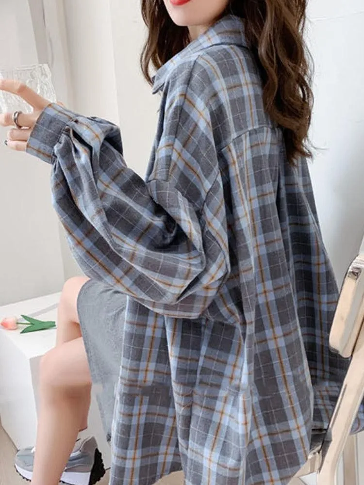 Puff Sleeve Plaid Shirt