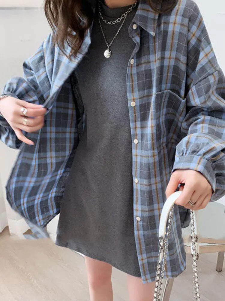 Puff Sleeve Plaid Shirt