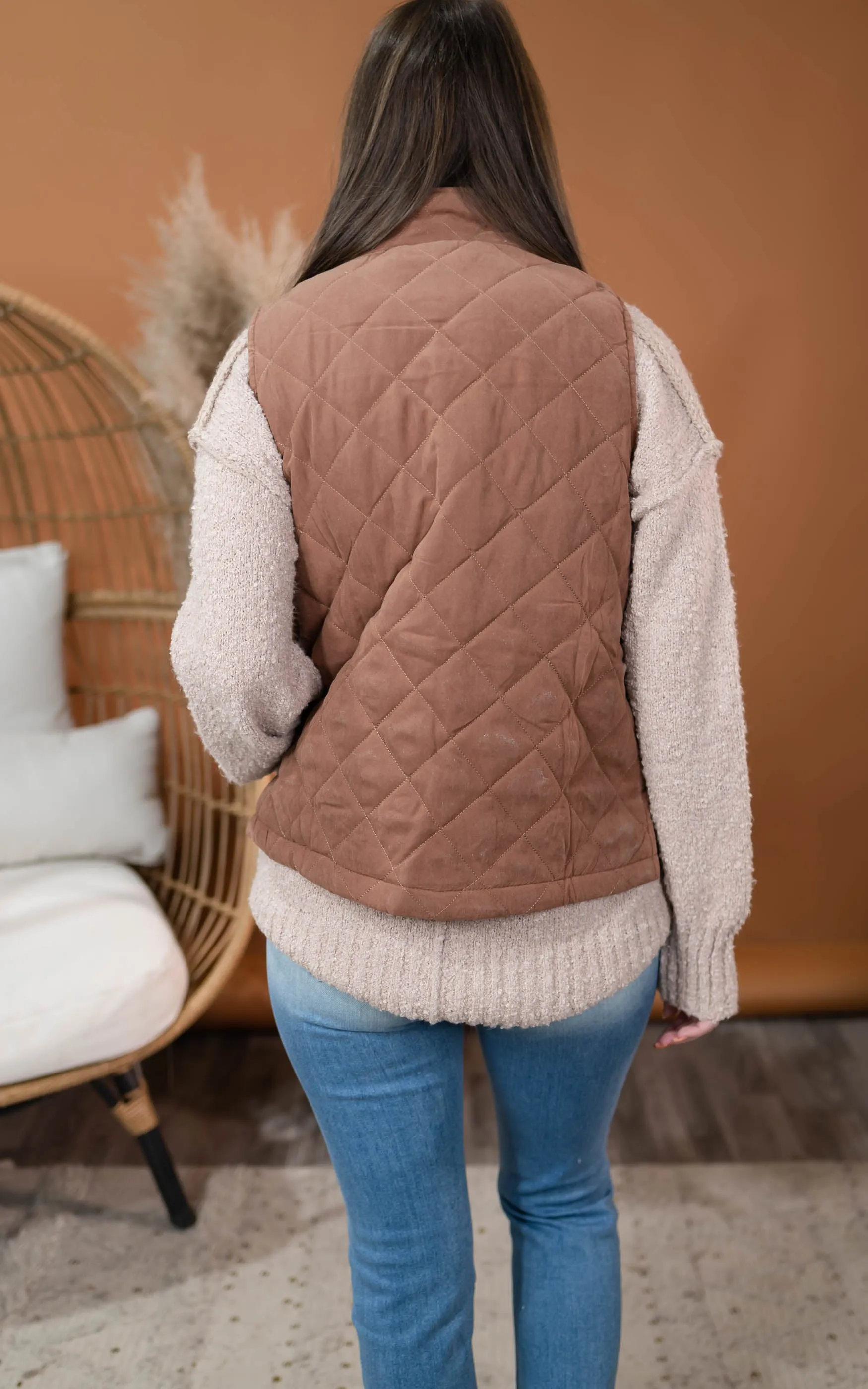 Quilted Camel Zip Up Vest - Final Sale