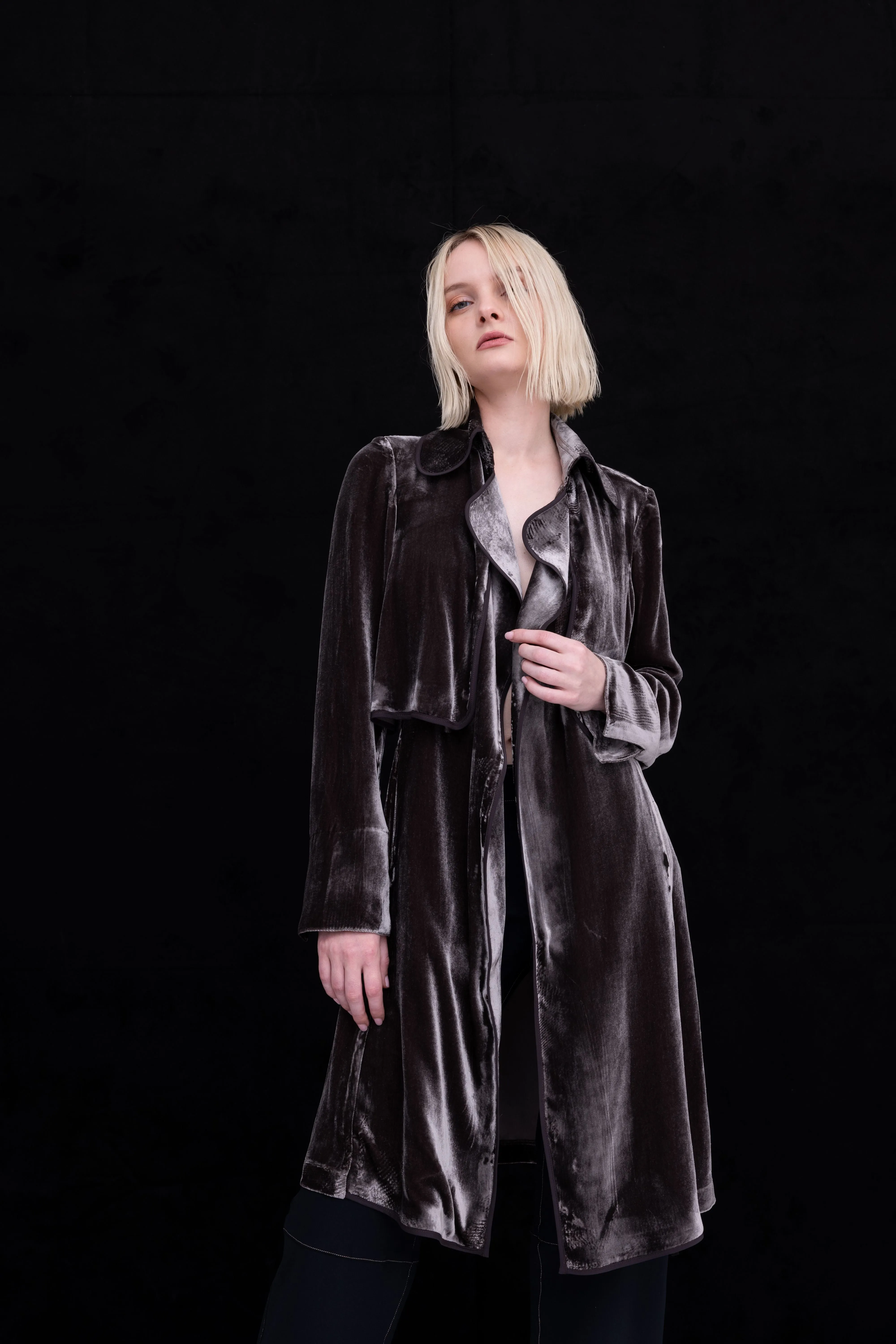 Silk Velvet Trench Coat - ANTONY H24