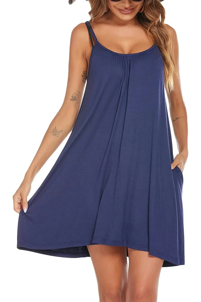 Spaghetti Strap Flowy Pleated Mini Dress - Zeagoo (Us Only)