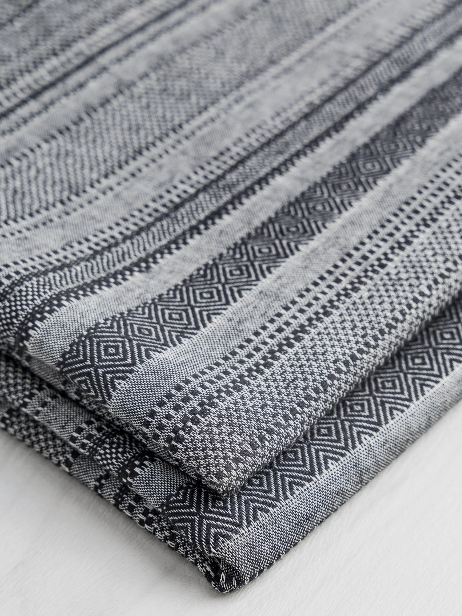 Striped Textured Eco Cotton Blend - Black   White - Swatch