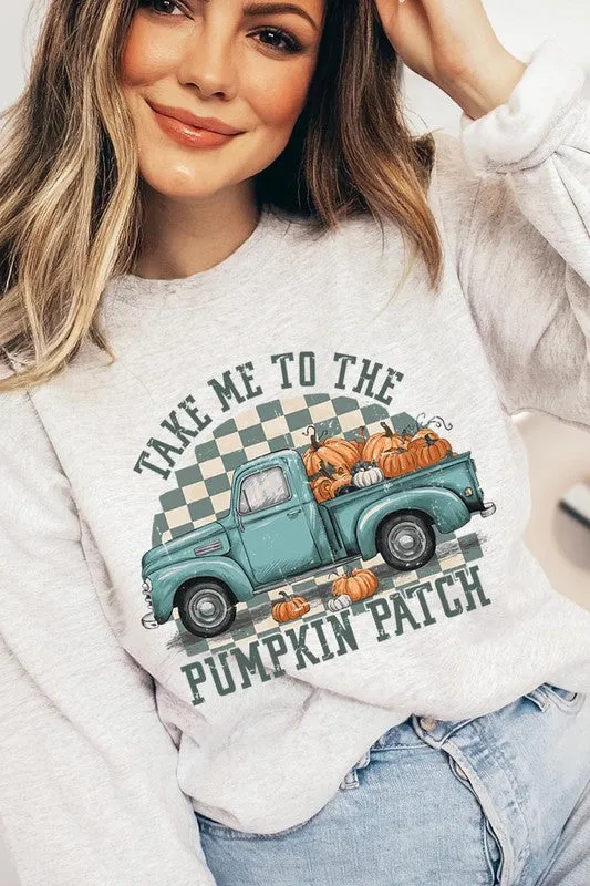 Take Me To The Pumpkin Patch Checkered Fleece Sweatshirts