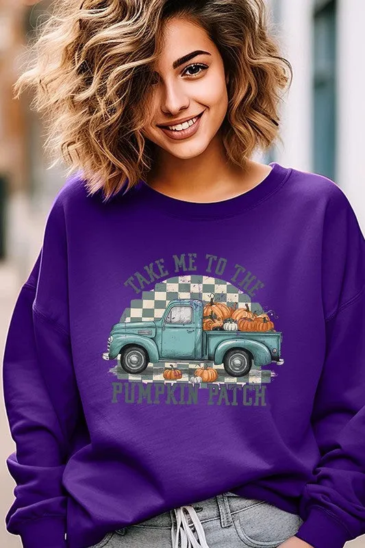 Take Me To The Pumpkin Patch Checkered Fleece Sweatshirts