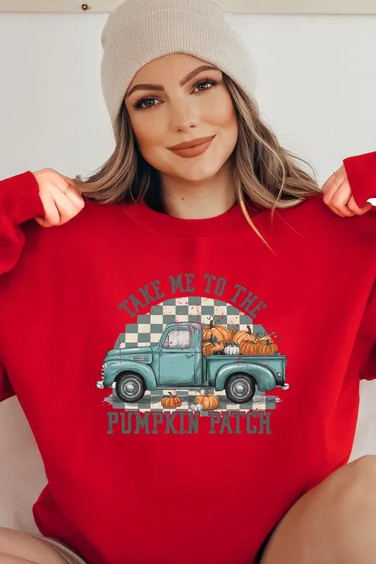 Take Me To The Pumpkin Patch Checkered Fleece Sweatshirts