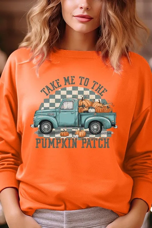 Take Me To The Pumpkin Patch Checkered Fleece Sweatshirts