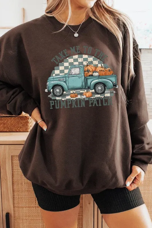 Take Me To The Pumpkin Patch Checkered Fleece Sweatshirts