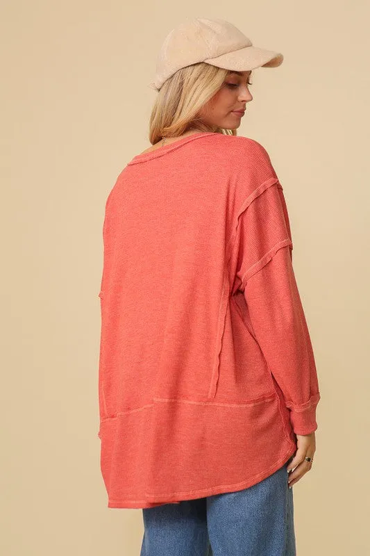 Thermal High Low V-neck Oversized Top