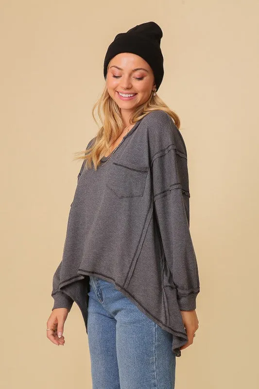 Thermal High Low V-neck Oversized Top