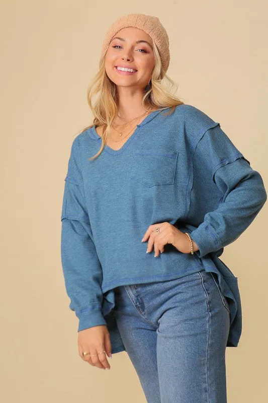 Thermal High Low V-neck Oversized Top