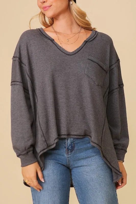 Thermal High Low V-neck Oversized Top