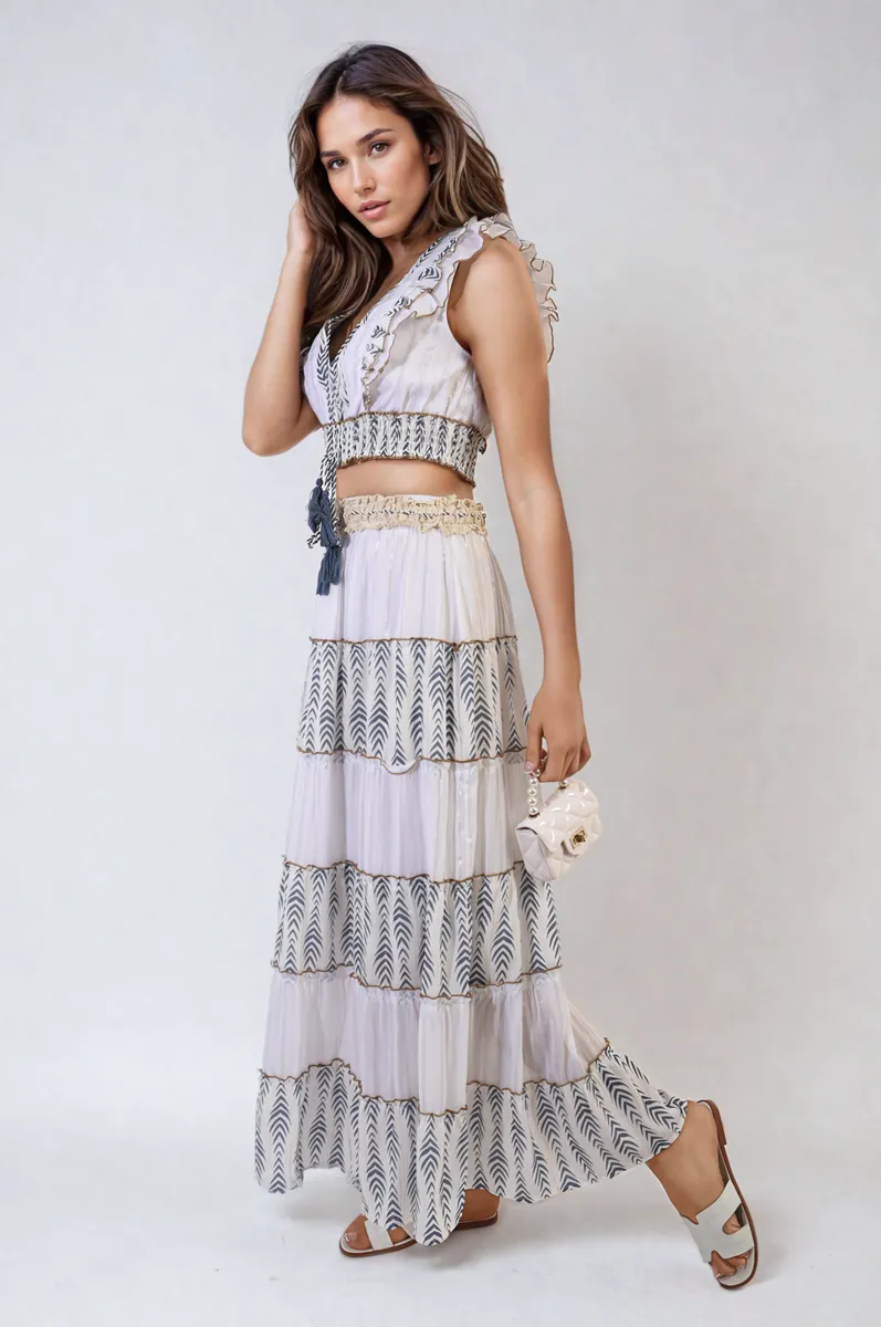 Tiered Printed Boho Maxi Skirt