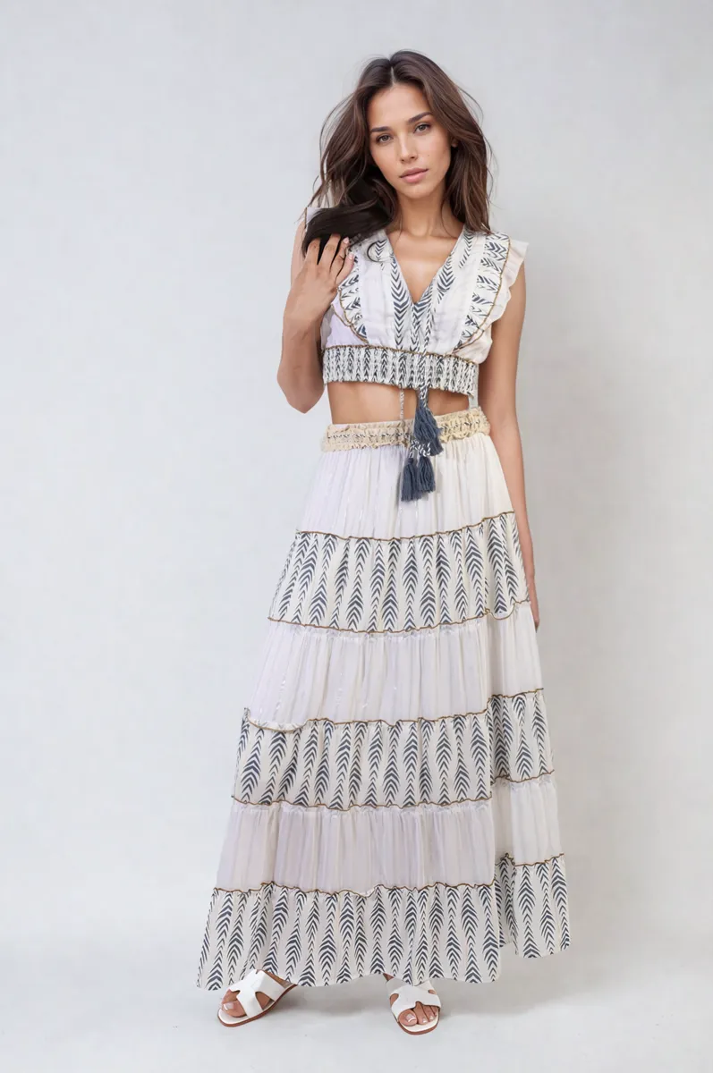 Tiered Printed Boho Maxi Skirt