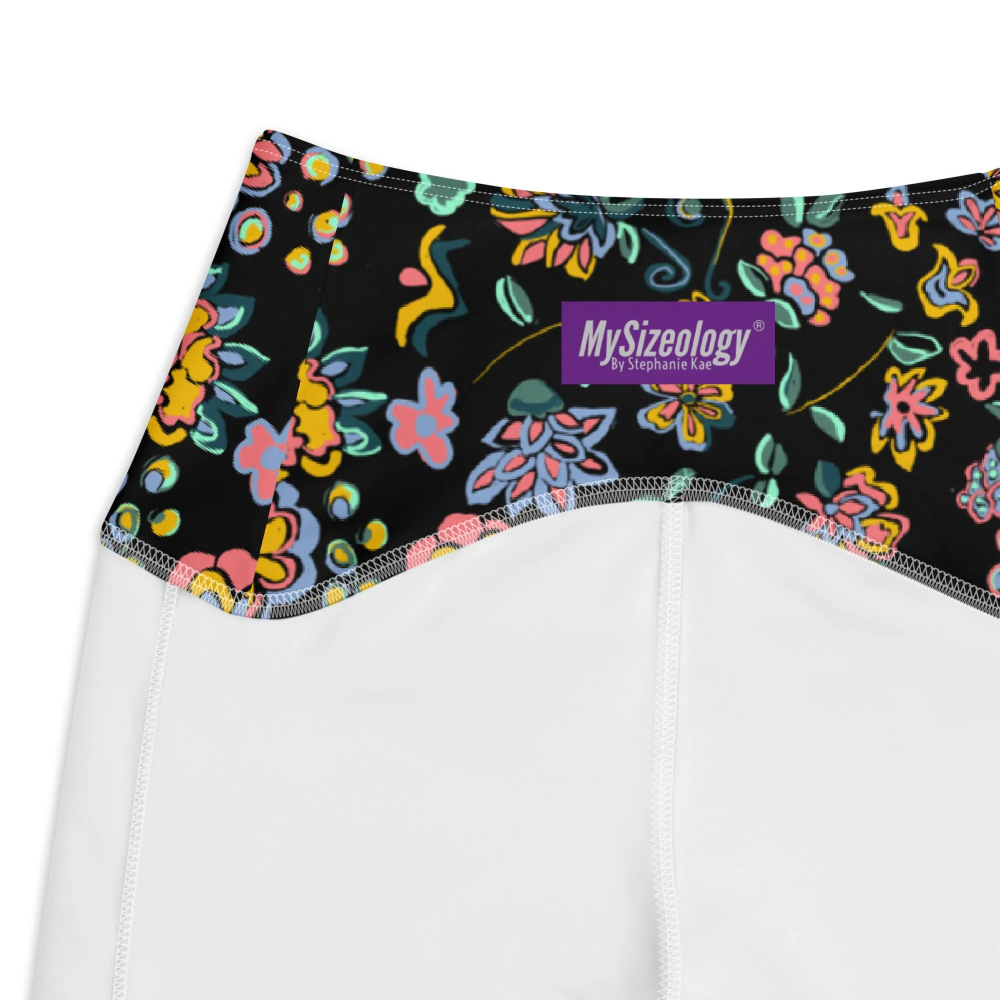 Vibrant floral on bblack Crossover leggings with pockets