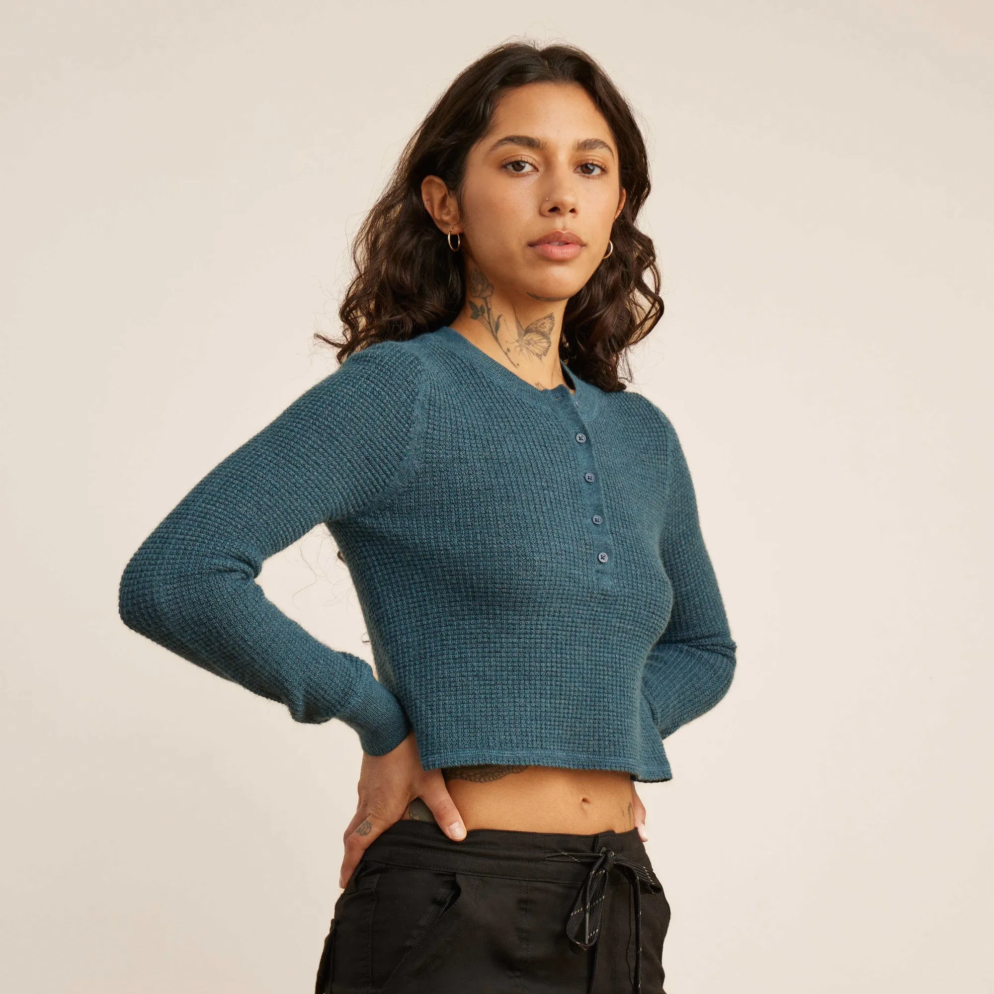 Well Worn Long Sleeve Thermal Sweater - Deep Blue