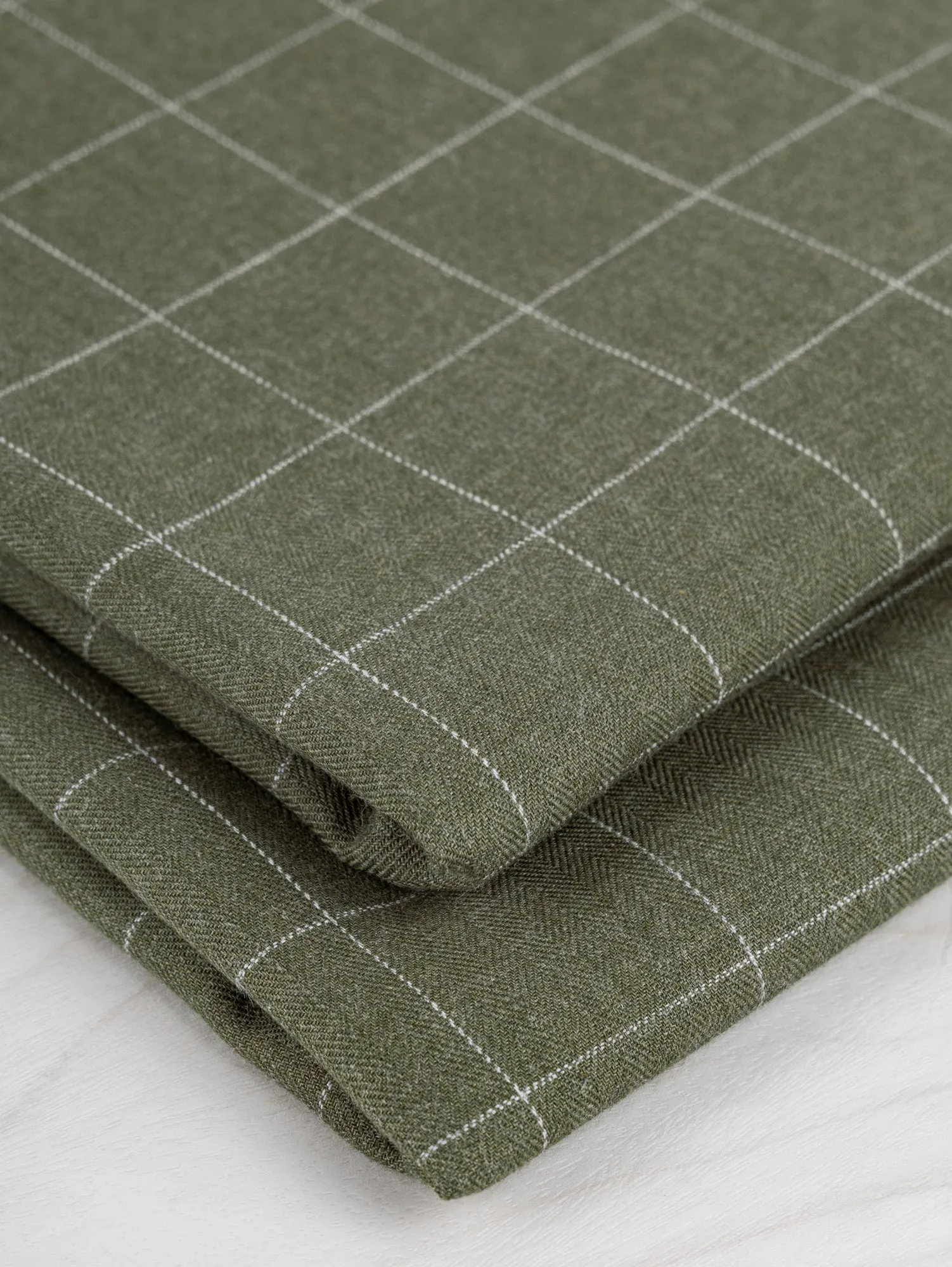 Windowpane Check Brushed Cotton - Olive