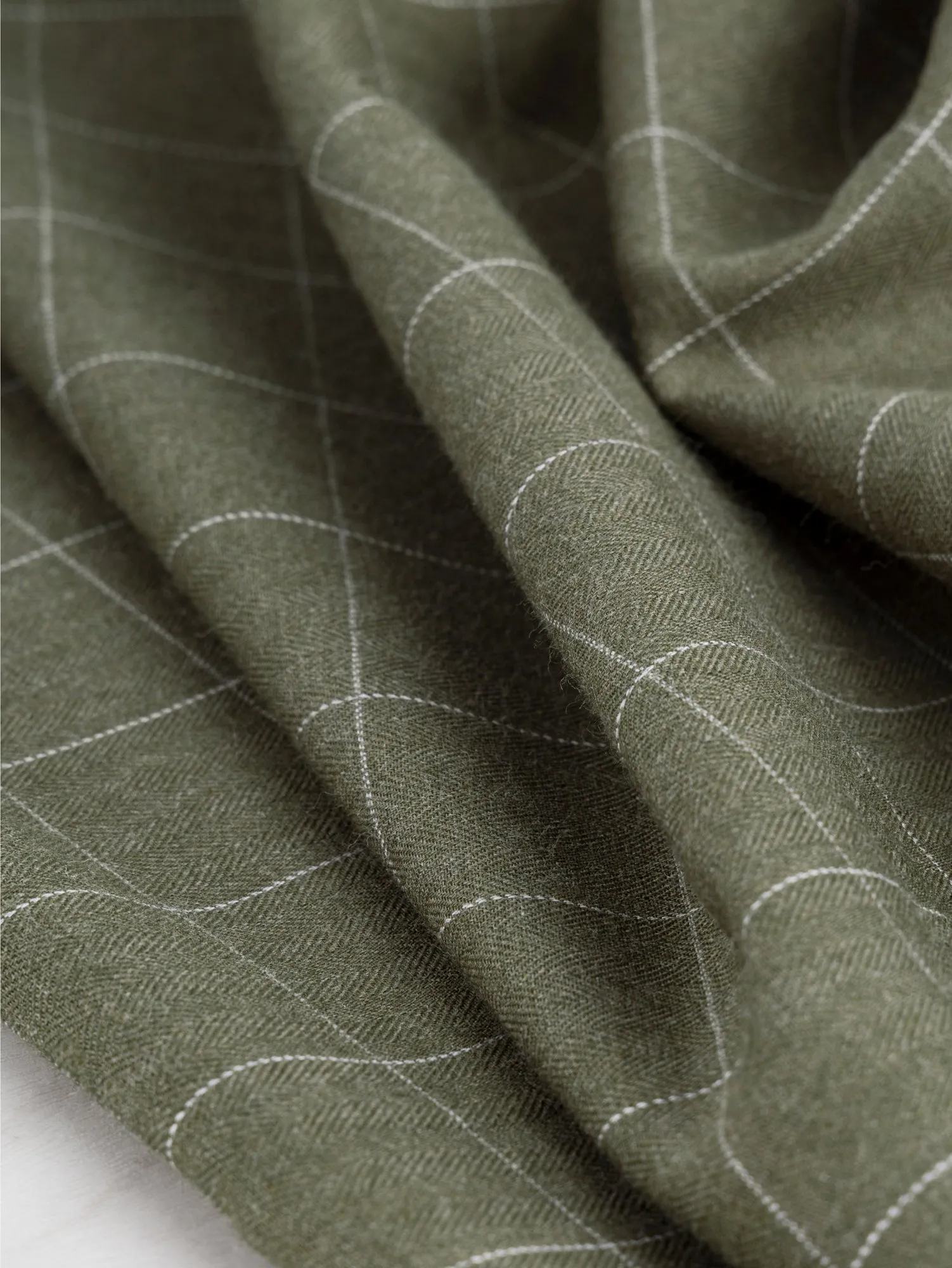 Windowpane Check Brushed Cotton - Olive