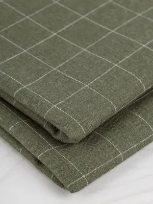 Windowpane Check Brushed Cotton - Olive