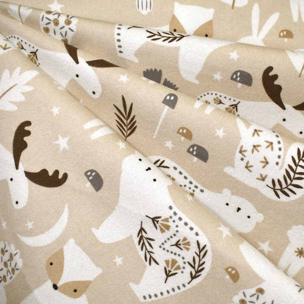 Winter Night Arctic Critters Cotton Flannel Latte