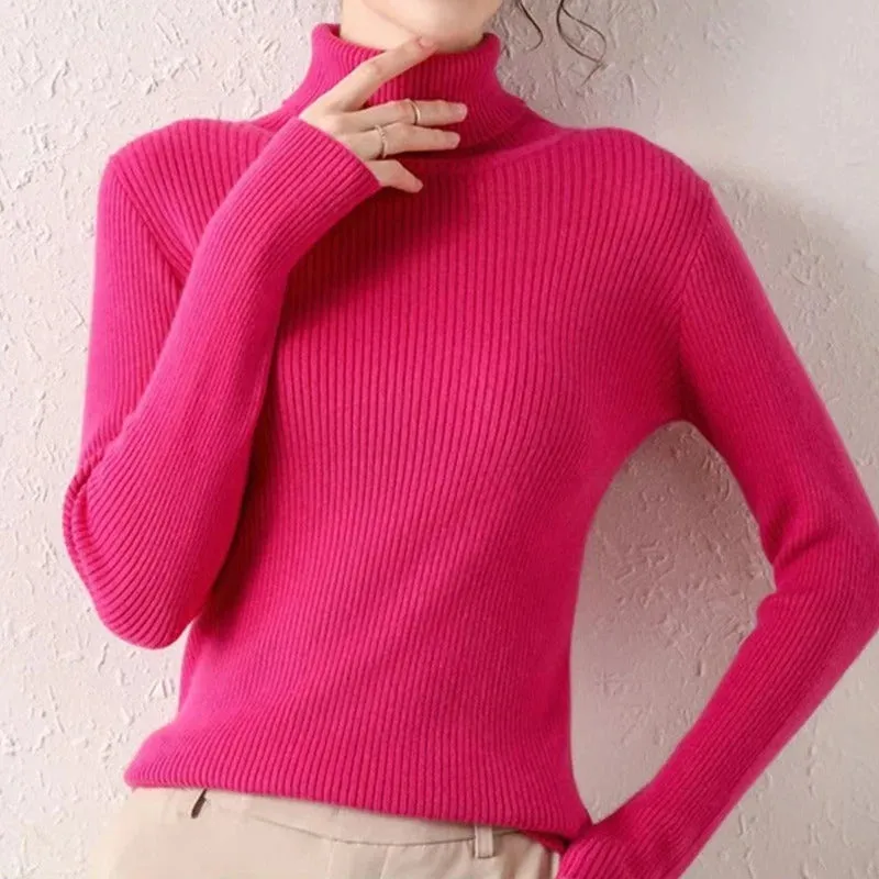 Women Fall Turtleneck Sweater Knitted Soft Pullovers Cashmere Jumpers Basic Soft Sweaters For Women 2024 Autumn Winter