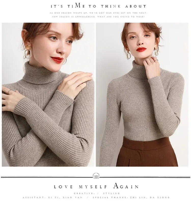 Women Fall Turtleneck Sweater Knitted Soft Pullovers Cashmere Jumpers Basic Soft Sweaters For Women 2024 Autumn Winter