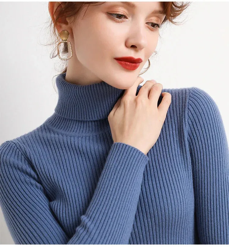 Women Fall Turtleneck Sweater Knitted Soft Pullovers Cashmere Jumpers Basic Soft Sweaters For Women 2024 Autumn Winter