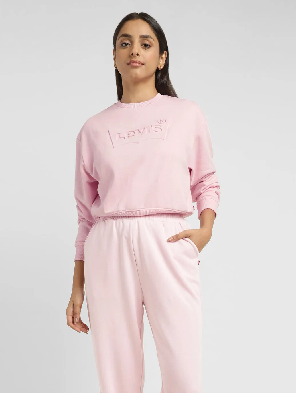 Women's Brand Logo Pink Crew Neck Sweatshirt