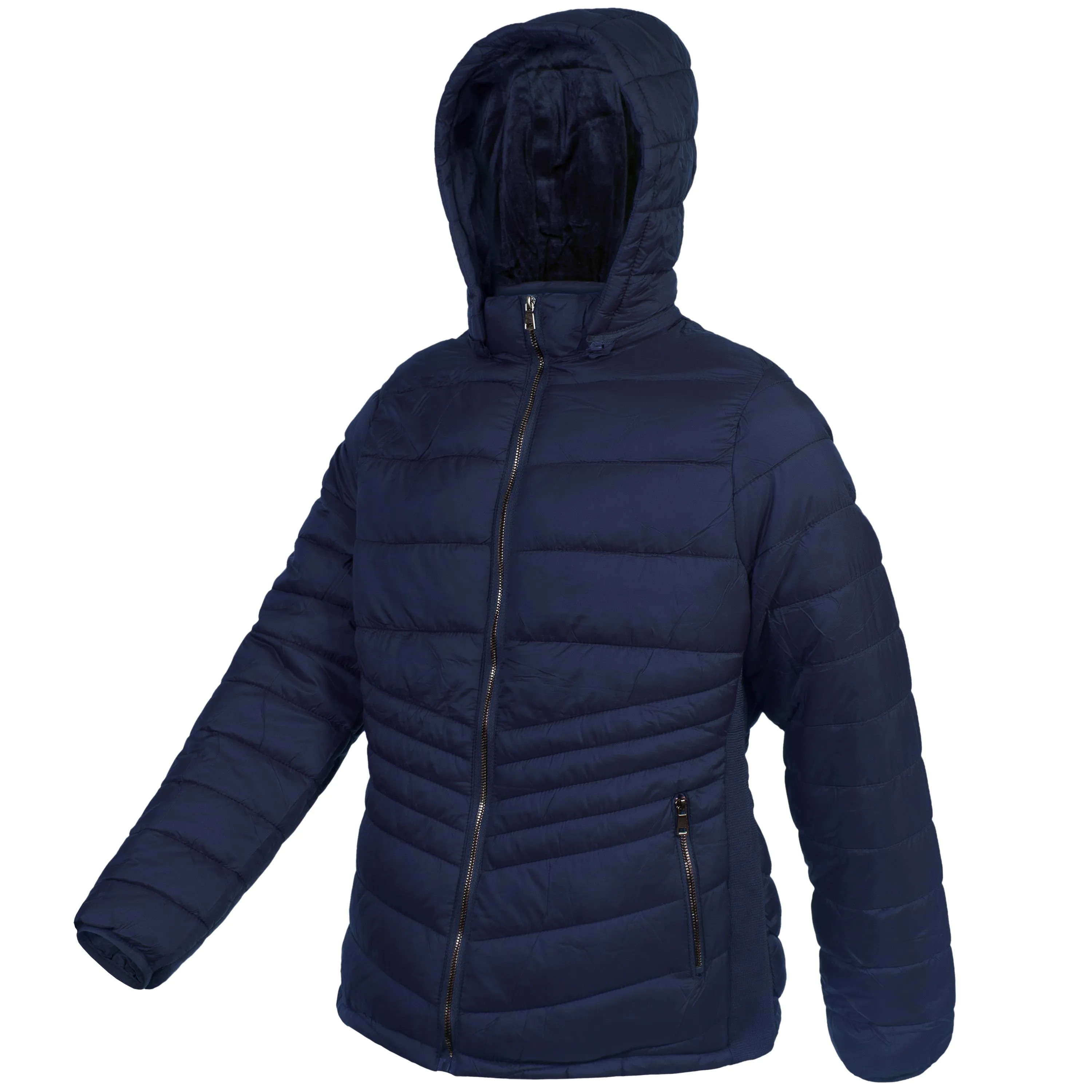 Women's Soft Navy Blue Puffer Wholesale Coats in Assorted Plus Sizes - Bulk Case of 12 Jackets