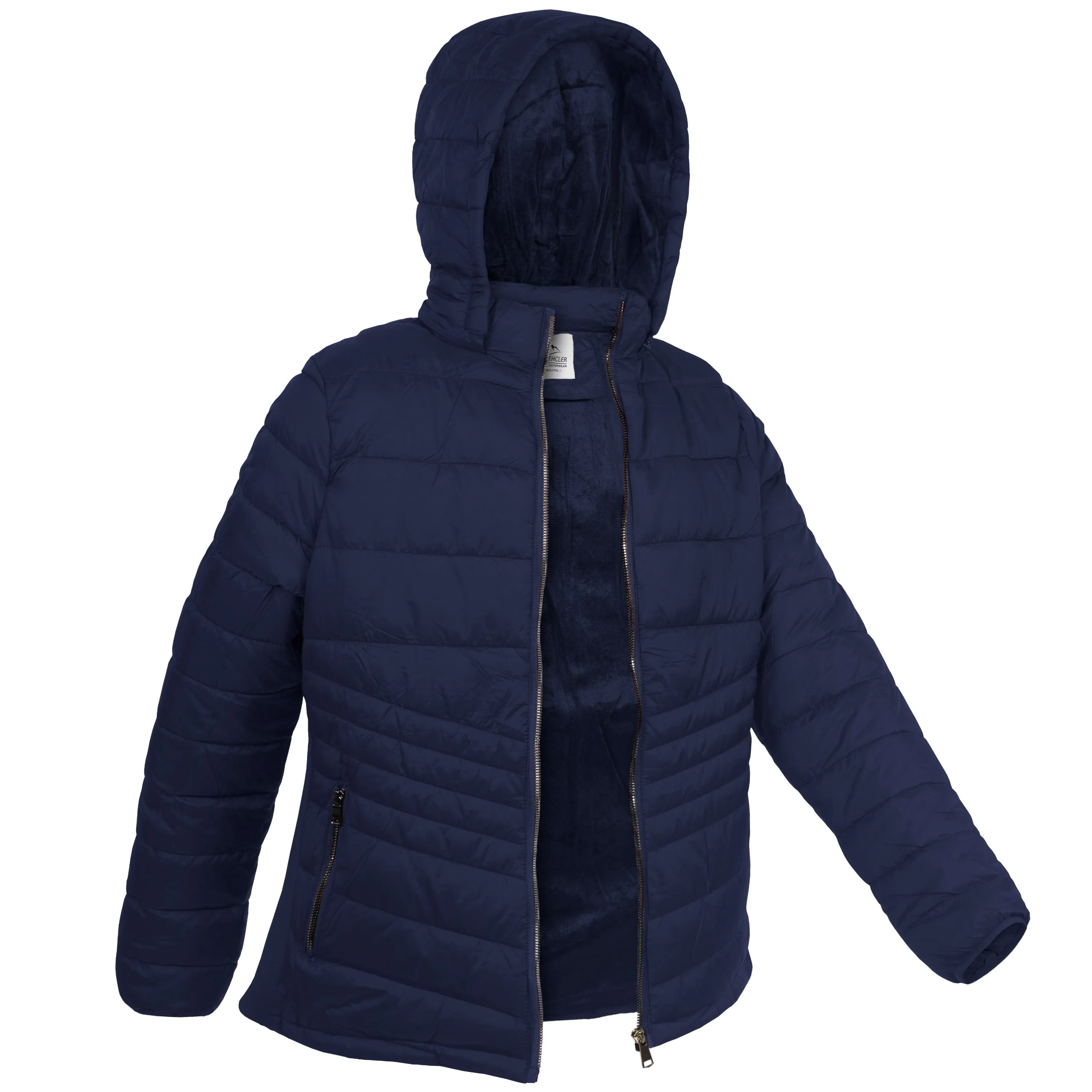 Women's Soft Navy Blue Puffer Wholesale Coats in Assorted Plus Sizes - Bulk Case of 12 Jackets